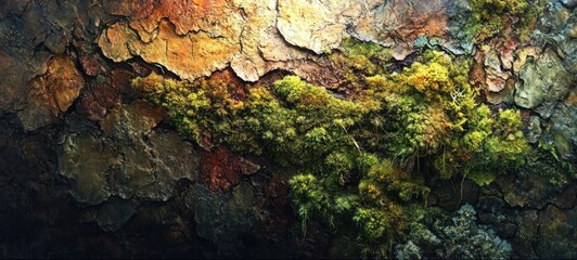 Vibrant Mossy Bark: A Tapestry of Nature's Hues
