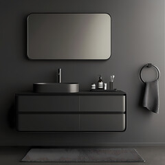 Contemporary luxury washbasin with matte black finish and integrated storage