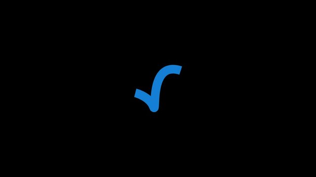 neon glowing check mark icon animation ,bride lighting check mark. check mark icon animated on transparent screen, tick mark icon animation.  check mark icon animation on black background. 4k video.