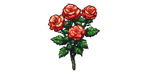 Red roses bouquet with green leaves isolated on transparent background