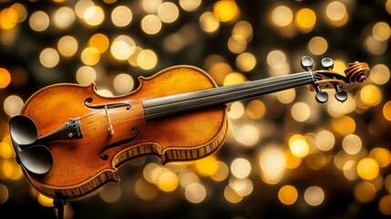 Elegant Violin With Bokeh Lights Festive Musical Instrument Photography for Holiday Background