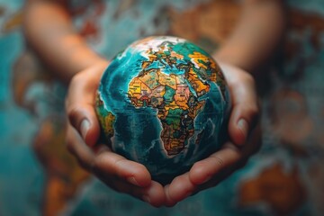A person grasping a globe, perfect for representing global awareness, travel, or education themes