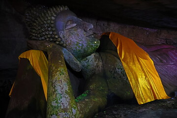 buddha statue and head Buddha stone in cave south Thailand beautiful 