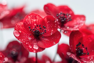 A close-up shot of a bouquet of bright red flowers