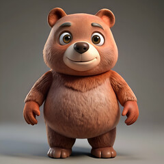 Fototapeta premium A cute cartoon brown bear with big eyes stands with a friendly smile.