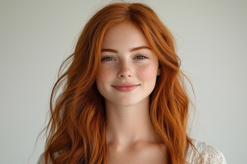Fototapeta premium A close-up shot of a woman with bright red hair, looking directly at the camera