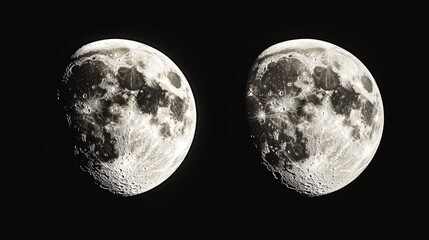 Two lunar phases in a black and white image, suitable for use in scientific or educational contexts