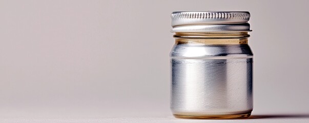 Elegant Silver Metal Jar with Lid on Simple Background for Storage and Organization Needs in Various Settings
