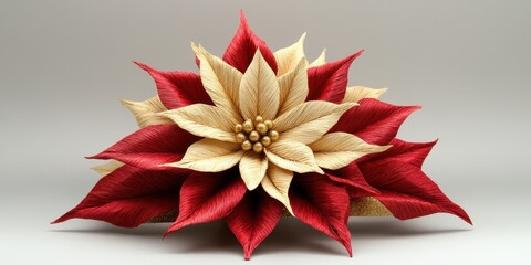 Elegant floral centerpiece showcasing intricate craftsmanship with vibrant red and cream petals exuding festive charm