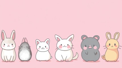 Naklejka premium Whimsical Wildlife: Simple Cartoon Animal Illustrations