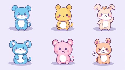 Obraz premium Whimsical Wildlife: Simple Cartoon Animal Illustrations