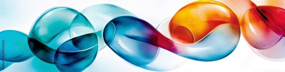 Poster colorful flowing abstract shapes in bright tones creating a dynamic and modern visual effect on a li