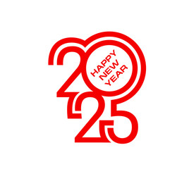 Happy new 2025 year calendar number. Vector creative and modern bold red outlines and circular typography for seasonal greetings. Stylish layout for event branding, and festive promotional materials