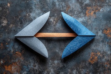 Two blue and grey arrows on a metal surface, useful for technology or industry backgrounds