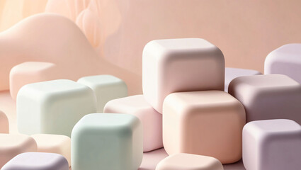 Fototapeta premium Aesthetic, Colorful Marshmallow Cubes on a Soft Pastel Background, Inviting for Dessert Lovers and Photographers Alike