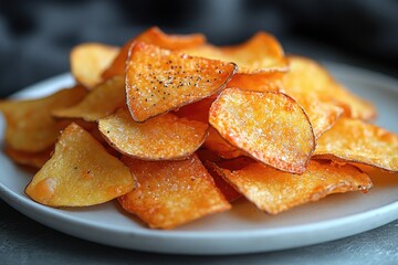 A simple still life image of potato chips on a table, perfect for food or snack related content