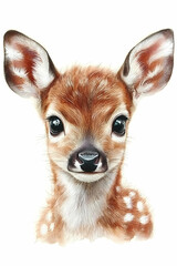 Obraz premium Watercolor masterpiece featuring a baby deer, pastel colors, soft, dreamy atmosphere, Bohemian style, isolated on white