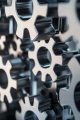 A detailed view of interconnected metal gears, suitable for technology and machinery-related uses