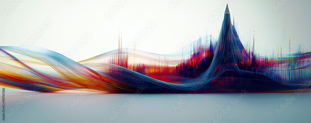 Poster abstract colorful wave forms with dynamic lines and peaks in a fluid motion design for modern art an