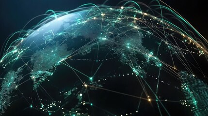Digital globe with connected trade routes, global network, world trade