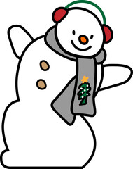 Christmas funny character snowman vector illustration. Hipster snowman in scarf and hat flat style. Isolated on blue background.