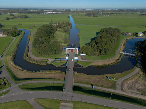 drone photo of the Abraham Kroes pumping station as the Zuidplasolder's polder and oulet pumping station