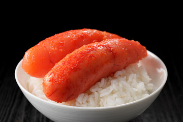 ご飯に乗った辛子明太子　Spicy cod roe on rice