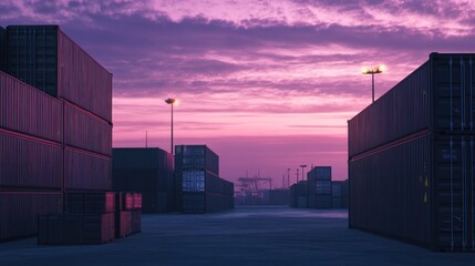 Containers in shipping yard, shipping port.