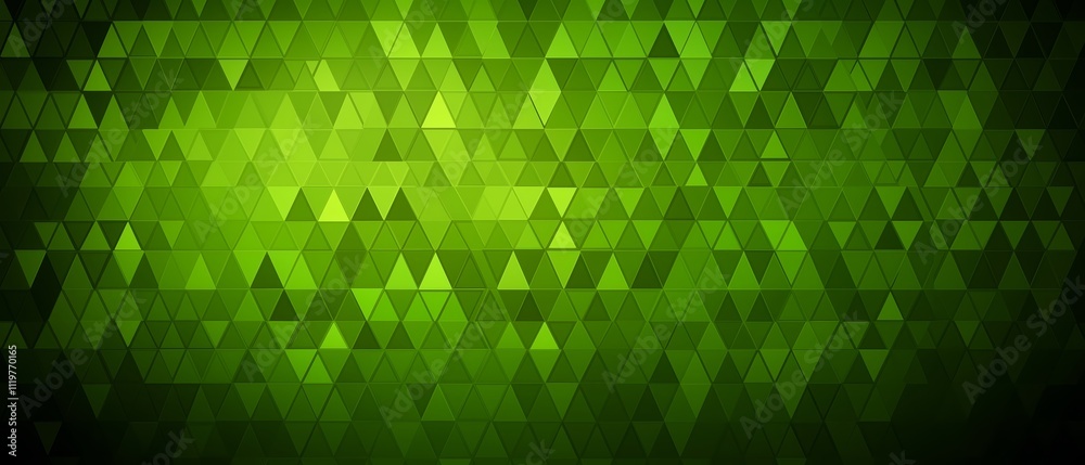 Aufkleber Vibrant green background with a pattern of triangles is displayed. The triangles are of various sizes and are scattered throughout the image, creating a dynamic and eye-catching design