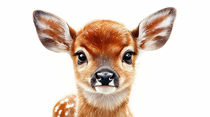 Watercolor masterpiece featuring a baby deer, pastel colors, soft, dreamy atmosphere, Bohemian style, isolated on white