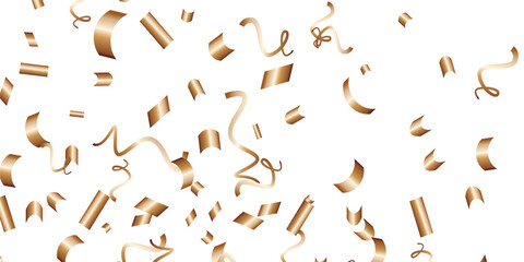 Fototapeta premium Luxury vector Golden confetti isolated on white background. Scatter gradient with gold confetti on dark backdrop. Glamour falling glitter. New year wallpaper .brochure template. Cover texture design. 