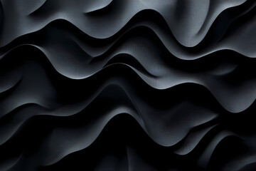 Fototapeta premium An organic pattern of dark gray lines creates the illusion of a wavy hexagon on a black background. A complex and textured design adds depth to the black canvas.