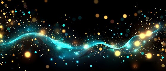 Long blue line with many small yellow dots. The dots are scattered all over the line, creating a sense of movement and energy