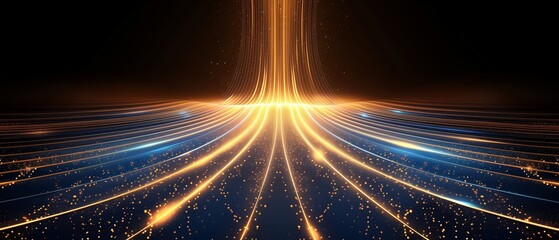 Long, thin, glowing line of light is projected onto a dark background. The light appears to be coming from a distant source, and it seems to be moving towards the viewer. The image has a dreamy