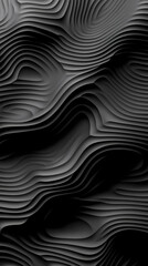 An organic pattern of dark gray lines creates the illusion of a wavy hexagon on a black background. A complex and textured design adds depth to the black canvas.