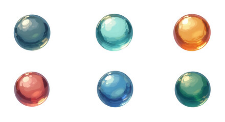 Colorful Glossy Spheres Illustration on Transparent Background for Design Elements and Overlays