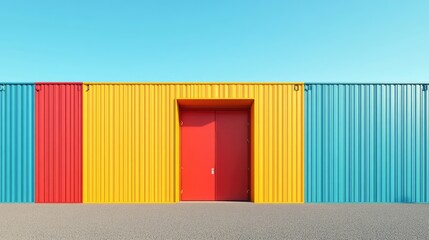 Fototapeta premium intermodal container flat design front view supply chain theme 3D render Split-complementary color scheme
