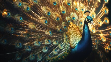 Obraz premium A majestic peacock displaying its vibrant plumage