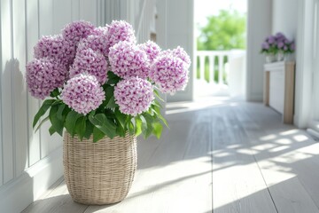 Fototapeta premium Minimalist interior bright white walls wooden flooring open doorway