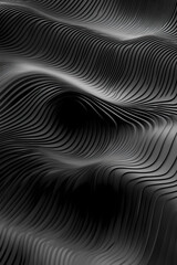 An organic pattern of dark gray lines creates the illusion of a wavy hexagon on a black background. A complex and textured design adds depth to the black canvas.