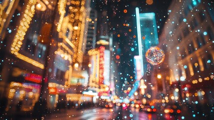 Abstract wireless technology hologram overlay on vibrant Chicago cityscape at night showcasing artificial intelligence and machine learning concepts