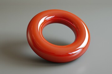 A single red donut sits on top of a table, ready for consumption