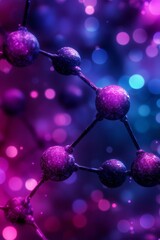 Molecular Structure On Purple, Blue Background, Science, Chemistry And Laboratory Research Concept