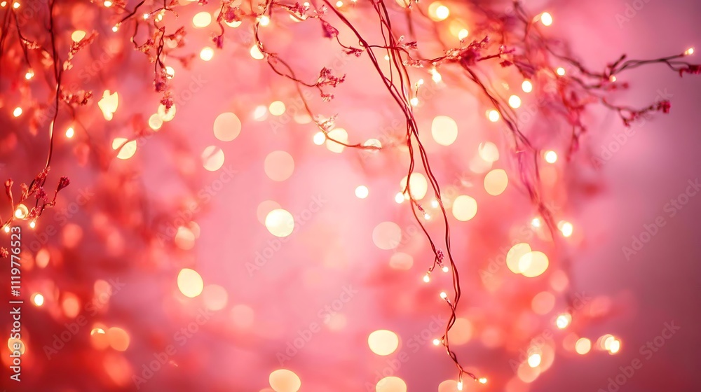 Fototapete christmas and new year background with bokeh lights and branches. - generated ai