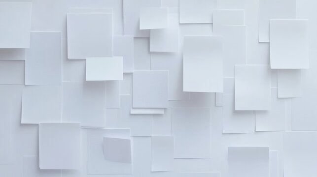 Blank adhesive notes scattered on a clean white background ideal for reminders messages and creative organization concepts.