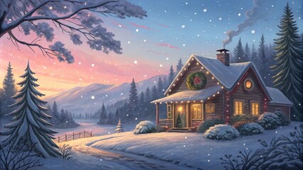 Fototapeta premium Bright background for New Year, Christmas card with symbols of winter: snowflakes, Christmas toys and Christmas tree. For creating holiday greetings and decor in traditional colors.