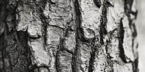 A CloseUp View of Tree Bark Displaying Intricate Monochrome Textures and Patterns