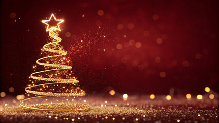 Christmas tree decorations with sparkling lights, festive atmosphere, glowing stars, winter scene