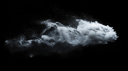 White smoke swirling in abstract patterns against a contrasting black background creating a dramatic and striking visual element
