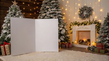 Bright background for New Year, Christmas card with symbols of winter: snowflakes, Christmas toys and Christmas tree. For creating holiday greetings and decor in traditional colors.